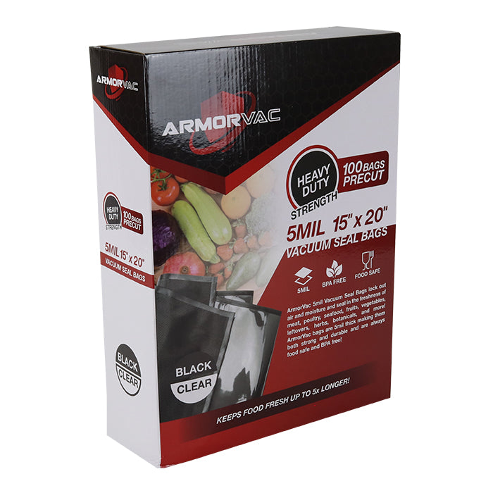 ArmorVac Precut Vacuum Seal Bags Black & Clear 15" X 20" 5mil