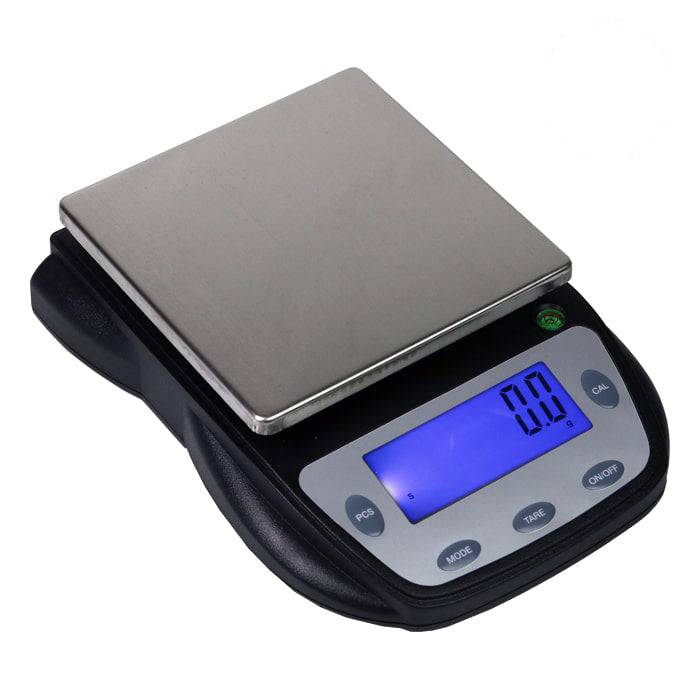 Black digital scale with metal top