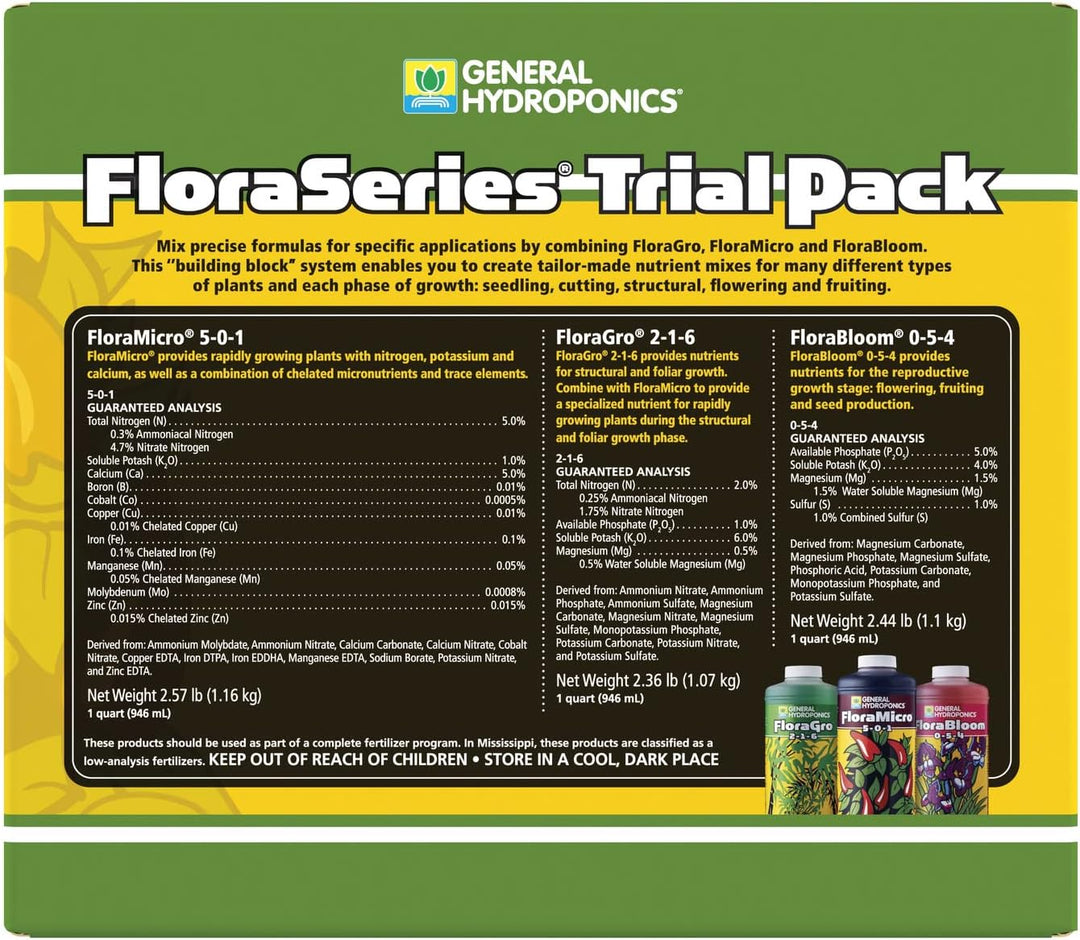 General Hydroponics Flora-Series Trial Pack -3pc - 32oz FloraMicro, 32oz FloraGro, and32oz FloraBloom