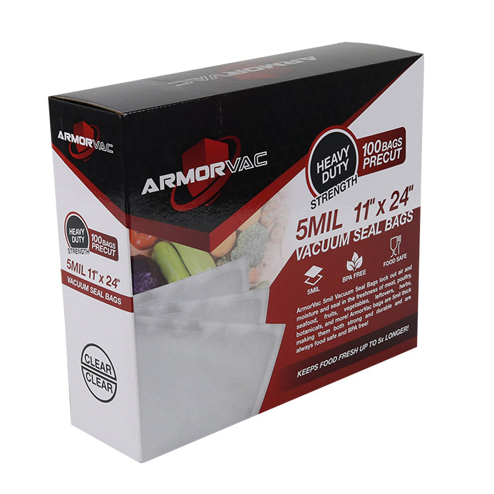 ArmorVac Precut Vacuum Seal Bags  All Clear 11" X 24" 5mil 100 Pack