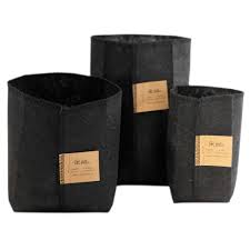 3 black fabric pots