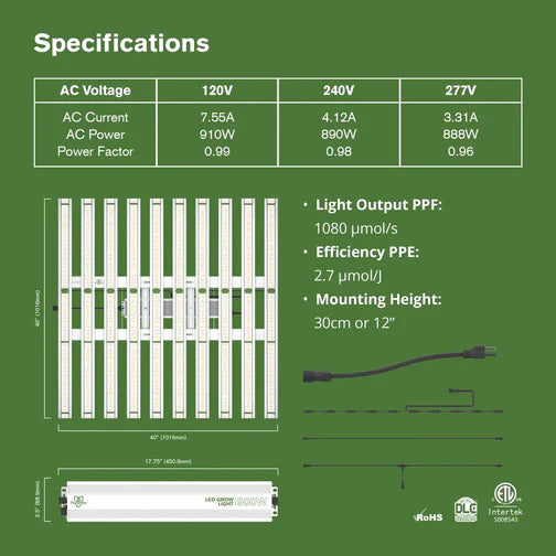 FloraFlex Full Spectrum LED Light 900W 120v – IGH SUPPLY