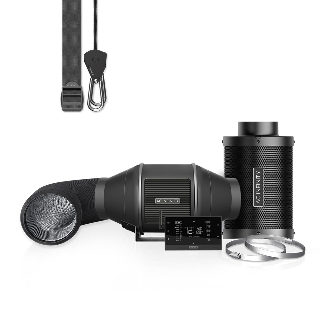 AC Infinity Air Filtration Kit PRO 4", Inline Fan with AI Powered Controller, Carbon Filter & Ducting Combo