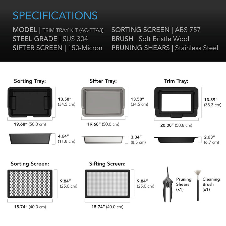 AC Infinity Large Trim Tray System,  3-Tray & 2 Screen Kit, Interchangeable and Ergonomic Design