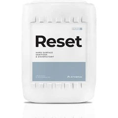 white 5 gallon plastic Conatoner with gray accent and black lettering