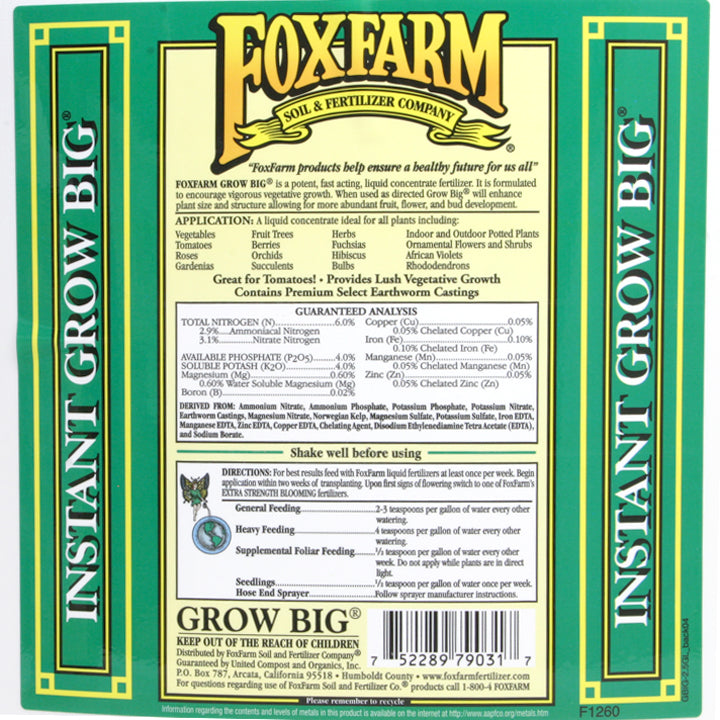 FoxFarm Grow Big Liquid Concentrate 5 Gallon