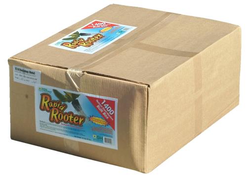 a cardboard box with a rapid rooter sticker on it