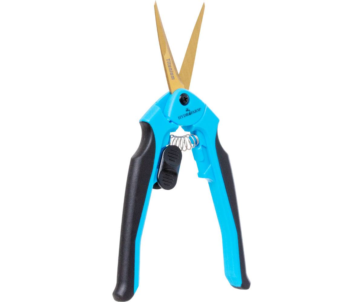 Trim Fast ergonomic titanium curved pruner, open position