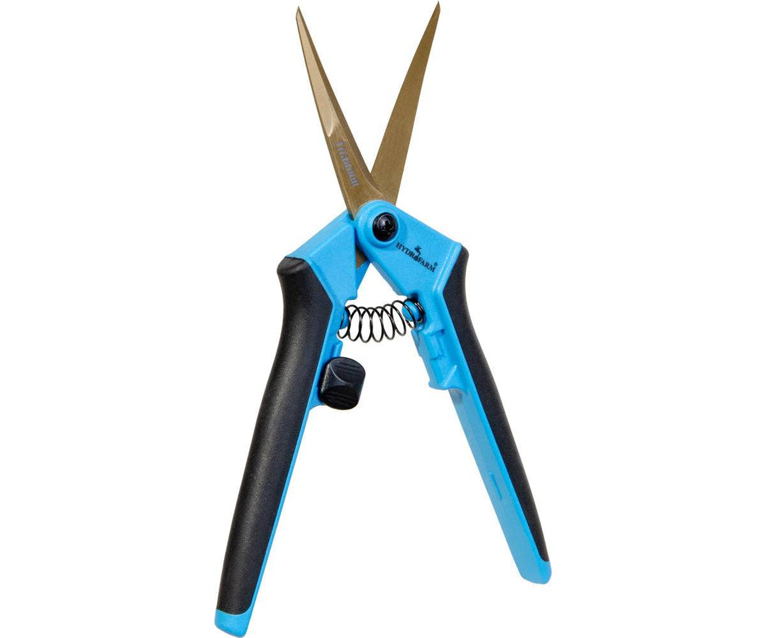 Trim Fast titanium curved pruner with blue handles