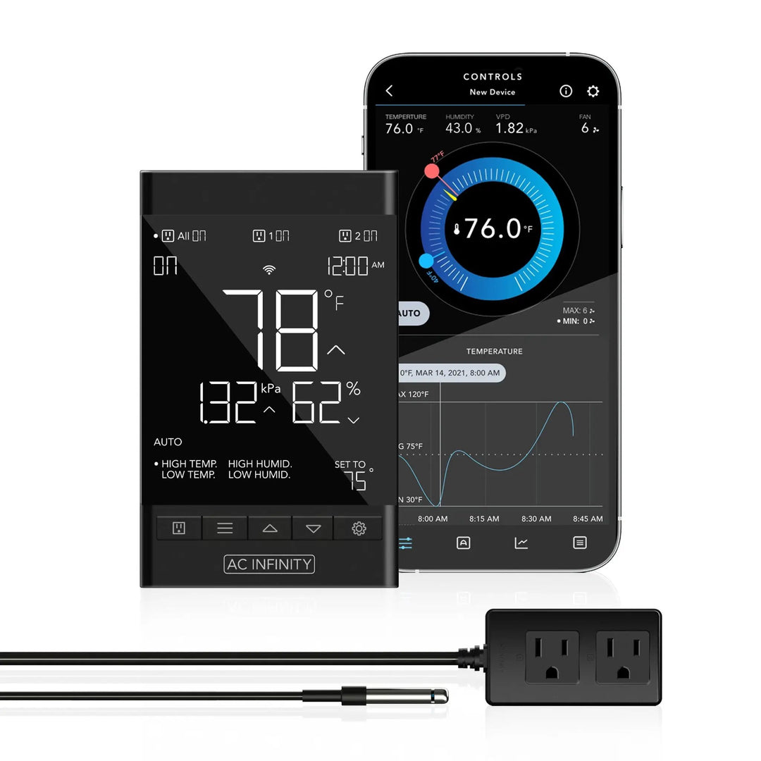 AC Infinity  CONTROLLER 79, Climate Controller 2-Outlet, Wall-Hang with Temp Humidity VPD Sensor