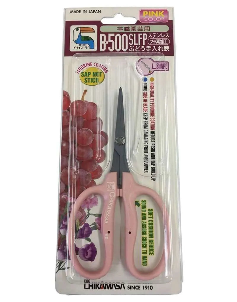 Chikamasa B-500SLFP Stainless Steel CURVED Sap Resisitant Scissors - Pink