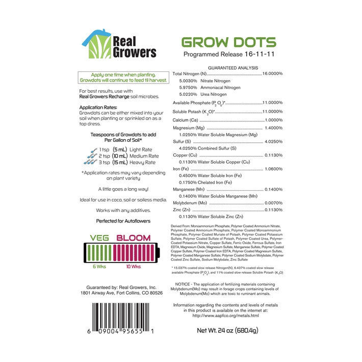 Real Growers Grow Dots Classic Formula Programmed Release Plant Food 24oz