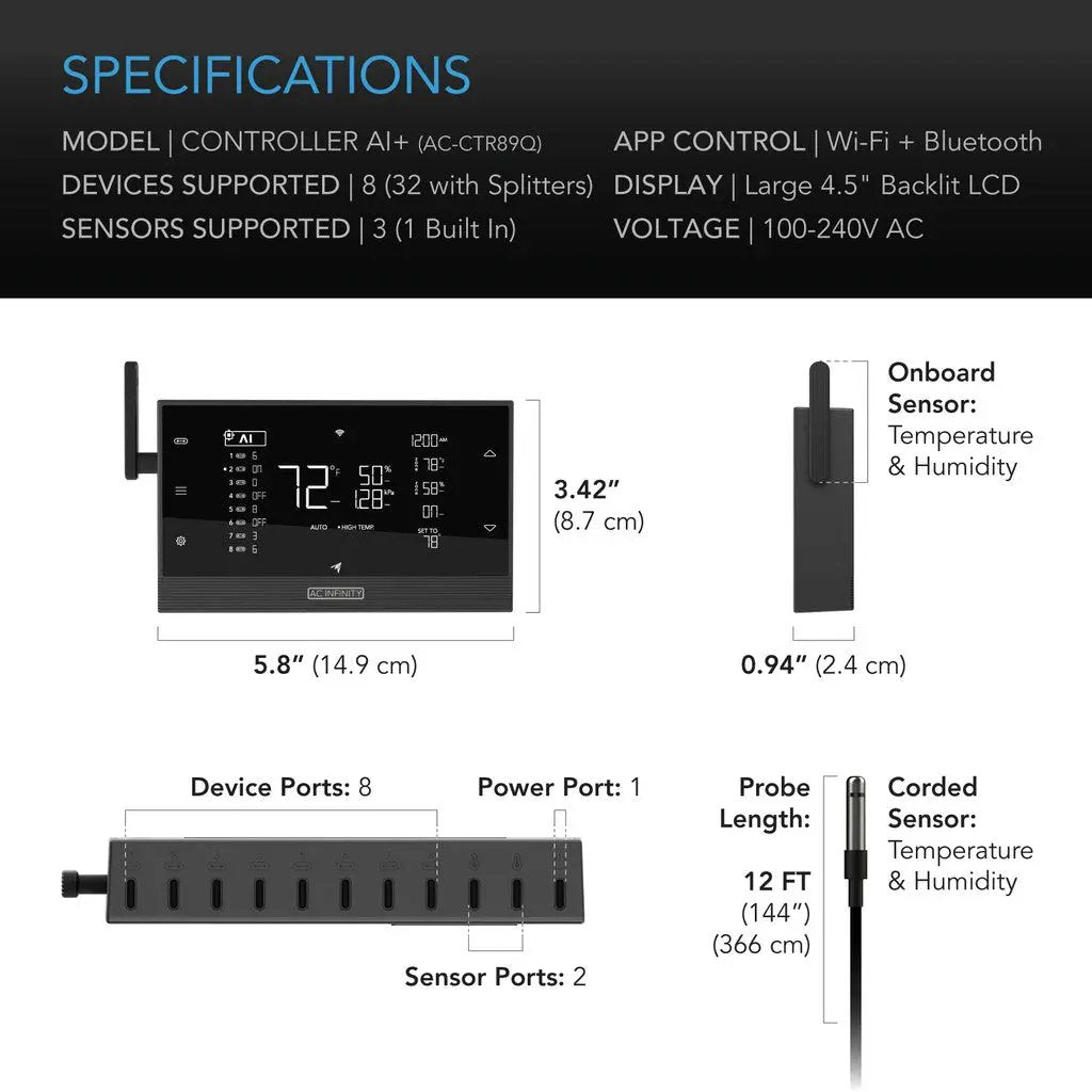 AC Infinity CONTROLLER AI+ Environmental Controller, AI-Powered Learning, Dual-Zone VPD, Temp and Humidity