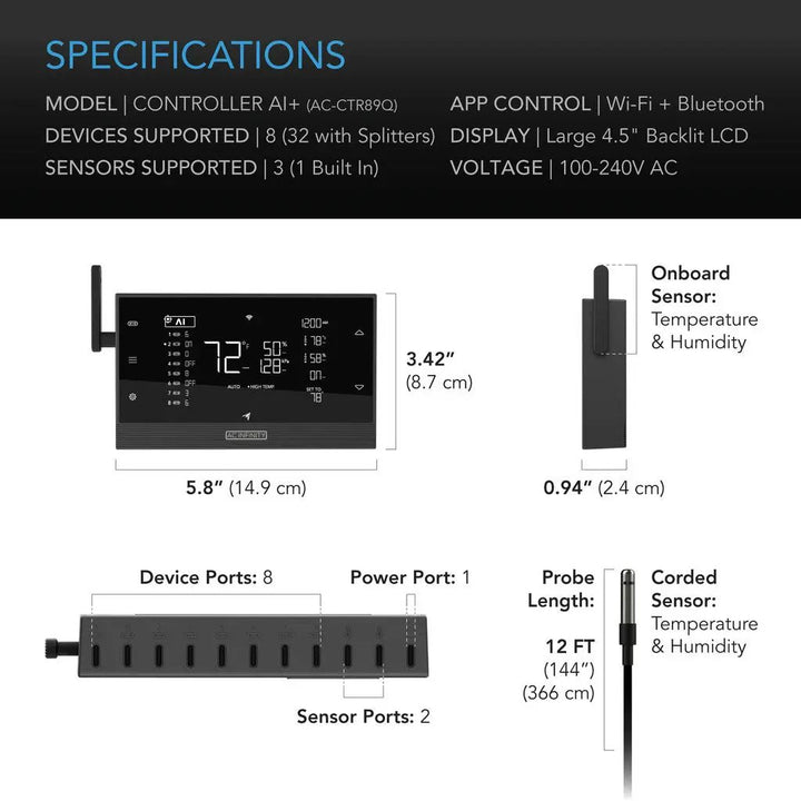 AC Infinity CONTROLLER AI+ Environmental Controller, AI-Powered Learning, Dual-Zone VPD, Temp and Humidity