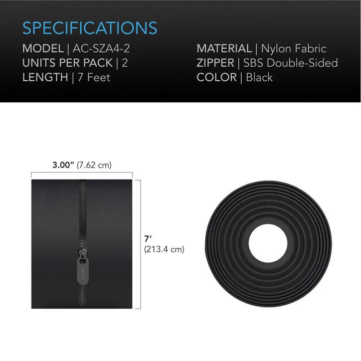 AC Infinity Peel and Stick Zipper 3" X 7' Double-Sided SBS Zippers, 2-Pack