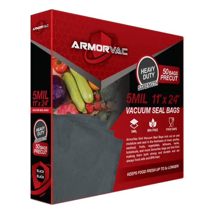 ArmorVac Precut Vacuum Seal Bags All Black 11" X 24" 5mil - 50 Pack