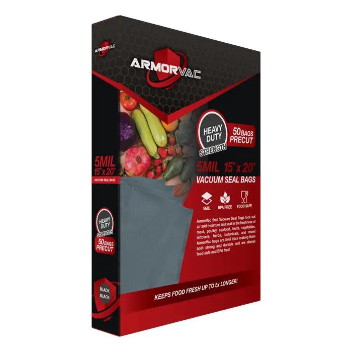 ArmorVac Precut Vacuum Seal Bags All Black 15" X 20" 5mil - 50 Pack