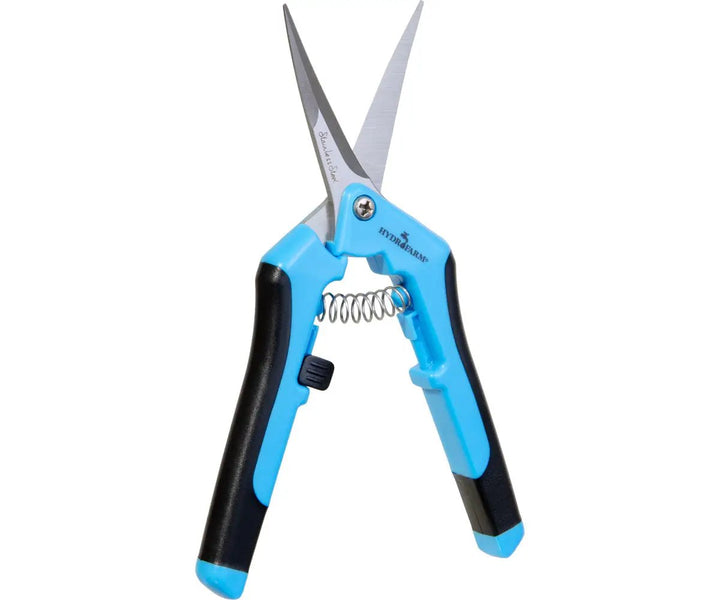 Trim Fast stainless steel curved pruner with blue handles