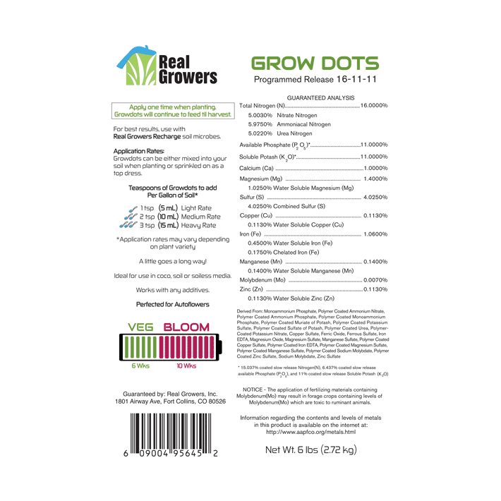 Real Growers Grow Dots Classic Formula Programmed Release Plant Food 6lb