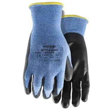 Watson Stealth Stinger Gloves - X-Large with blue HPPE/nylon shell and black polyurethane coated palm for superior grip and safety. Ideal for industrial and garden care use.