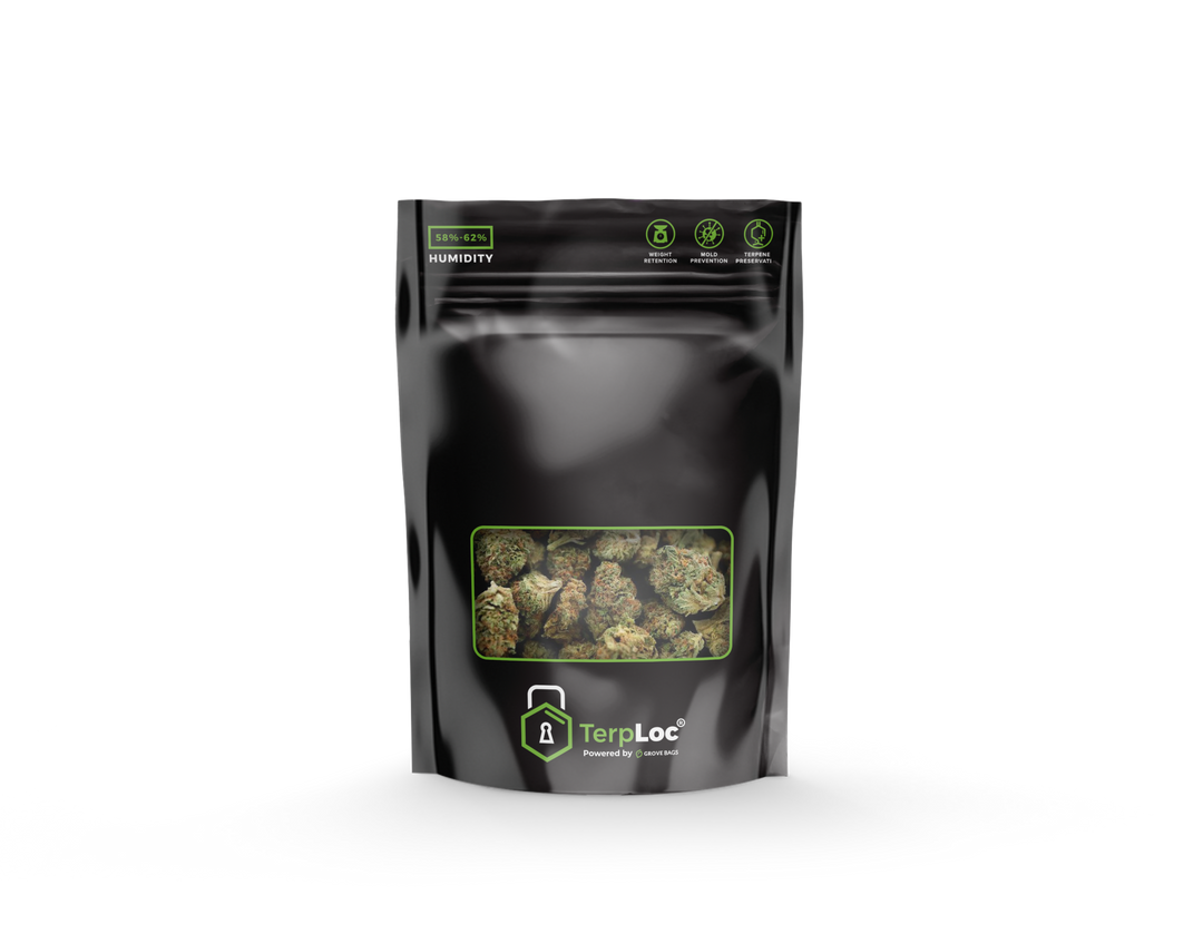 Front view of black plastic resealable pouch